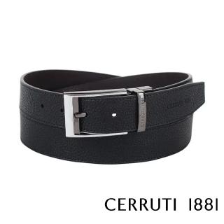 【Cerruti 1881】限量3折 義大利頂級小牛皮皮帶 全新專櫃展示品 CECT06154M(黑色 贈送禮提袋)