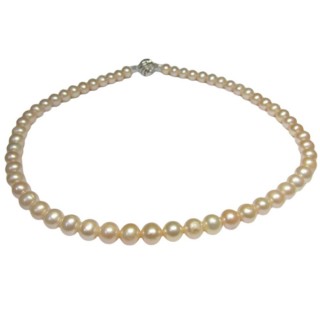 【小樂珠寶】粉色限量款3AAA最高等級天然珍珠項鍊7-7.5mm(銷售上千條珠子大小最適合各年齡層很實搭百搭)