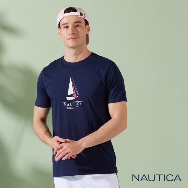 【NAUTICA】男裝 品牌LOGO帆船圖騰短袖T恤(深藍)