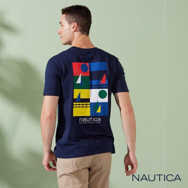 【NAUTICA】男裝 俏皮幾何圖騰LOGO短袖T恤(深藍)