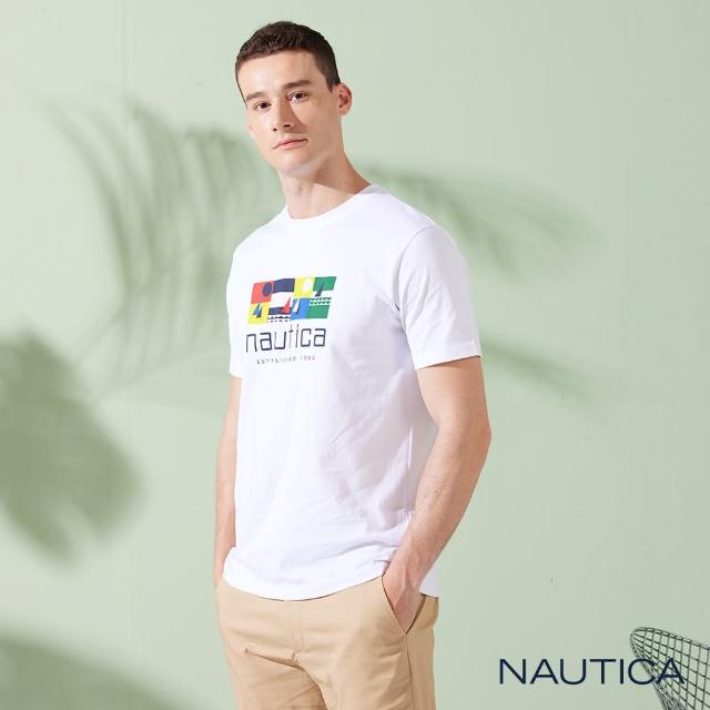 【NAUTICA】男裝 幾何圖騰簡約LOGO短袖T恤(白色)