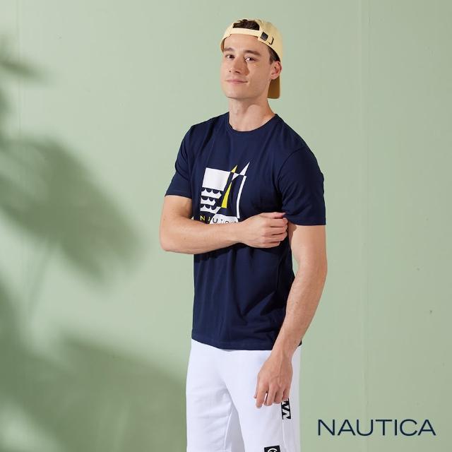 【NAUTICA】男裝 經典LOGO幾何圖形短袖T恤(深藍)
