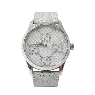 【GUCCI 古馳】508788 經典G-Timeless系列限量3D立體設計石英手錶(銀色-38mm)