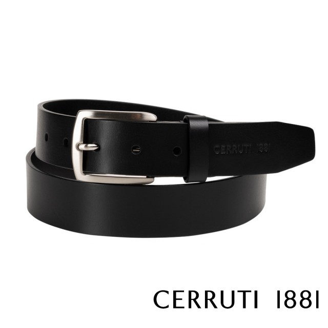 【Cerruti 1881】義大利頂級小牛皮皮帶(黑色 CECU06069M)