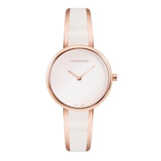 【Calvin Klein 凱文克萊】簡約白色款x玫瑰金 不鏽鋼手環式錶帶 手錶 腕錶 CK錶(K4E2N616)
