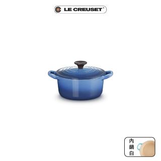 【Le Creuset】盒損福利品_琺瑯鑄鐵鍋圓鍋16cm(琉璃藍-電木頭-內鍋白)