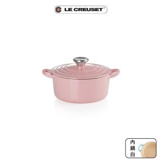 【Le Creuset】盒損福利品_琺瑯鑄鐵鍋圓鍋18cm(薔薇-鋼頭-內鍋白)