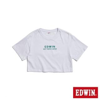 【EDWIN】女裝 簡約刺繡印花寬短版短袖T恤(白色)