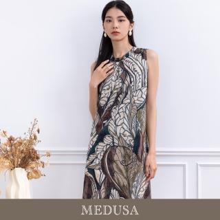 【MEDUSA 曼度莎】現貨-棕色彩墨無袖垂墜洋裝（M-XL）｜長洋裝 雪紡洋裝 無袖洋裝(301-70206)