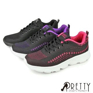 【Pretty】女鞋 運動鞋 休閒鞋 健走 輕量厚底(紫色、全黑、黑桃)