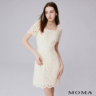 【MOMA】鉤織繡花蕾絲洋裝(杏色)