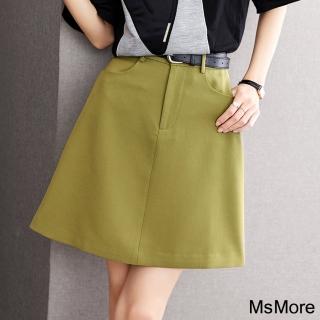 【MsMore】黃綠A字半身裙百搭工裝休閒短裙小個子高腰裙#121306(芥末綠)