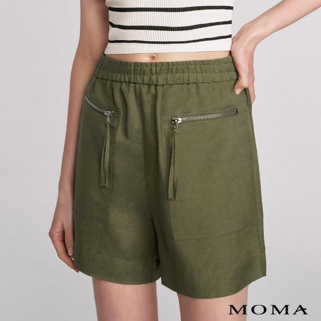 【MOMA】自然棉麻｜率性棉麻短褲(墨綠色)