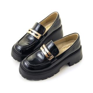 【amai】時尚率性風格金屬釦厚底樂福鞋 紳士鞋 厚底鞋 粗跟 學院風 百搭 大尺碼 LF24-74PB(漆黑色)