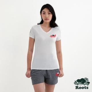 【Roots】Roots 女裝- CANADA BEAVER V領修身短袖T恤(白色)