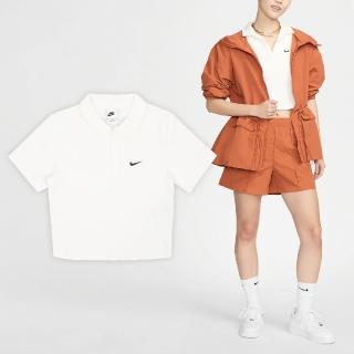 【NIKE 耐吉】短袖 NSW Essential Polo Shirts 女款 米白 黑 V領 合身 polo衫(DV7885-133)