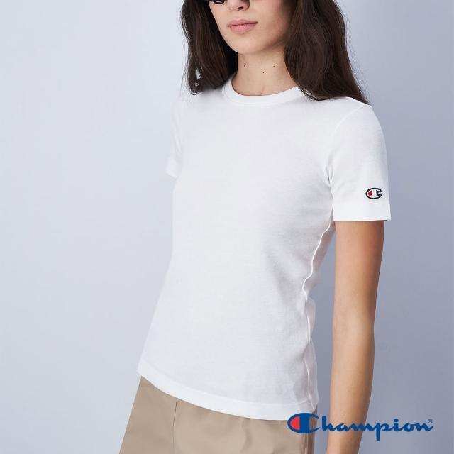【Champion】官方直營-合身版素色刺繡LOGO標短袖TEE-女(白色)