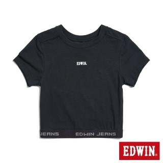 【EDWIN】女裝 合身短版短袖T恤(黑色)
