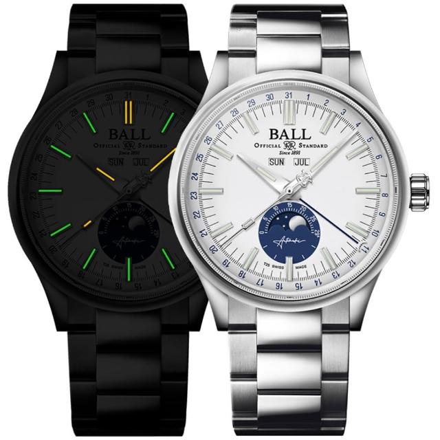 【BALL 波爾】B6_ 全球限量1000只 EngineerII 彩虹自體發光微型氣燈 全日曆月相 機械腕錶(NM3016C-S1J-WH)