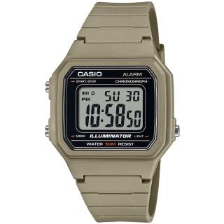 【CASIO 卡西歐】方形休閒簡約數位電子腕錶/卡其(W-217H-5A)