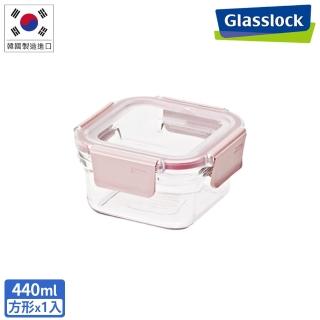 【Glasslock】韓國製烤箱可用強化玻璃櫻花粉保鮮盒-正方形440ml