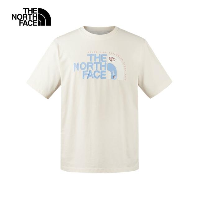 【The North Face】北面男女款米白色純棉品牌可愛LOGO印花短袖T恤｜8CSZQLI