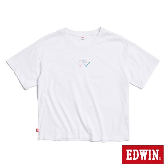 【EDWIN】女裝 彩色印花寬版短袖T恤(白色)