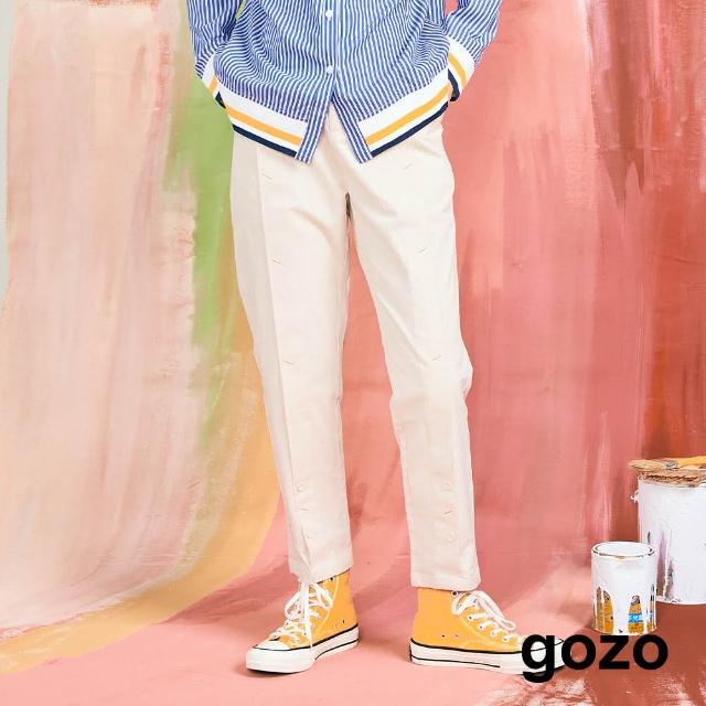 【gozo】配色線結寬鬆直筒褲(米色)