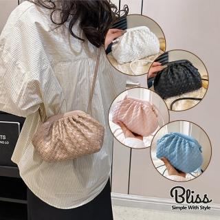 【Bliss BKK】簡約皮革編織雲朵包 編織包 水餃包 單肩包 斜背包(5色可選)