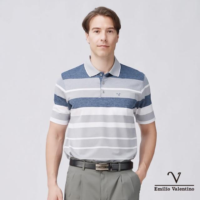 【Emilio Valentino 范倫鐵諾】男裝 吸濕速乾涼感彈性胸袋短袖POLO衫_藍/白/灰(21-4V8829)