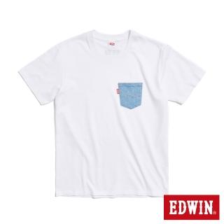 【EDWIN】男裝 再生系列 CORE 環保再生牛仔口袋短袖T恤(白色)