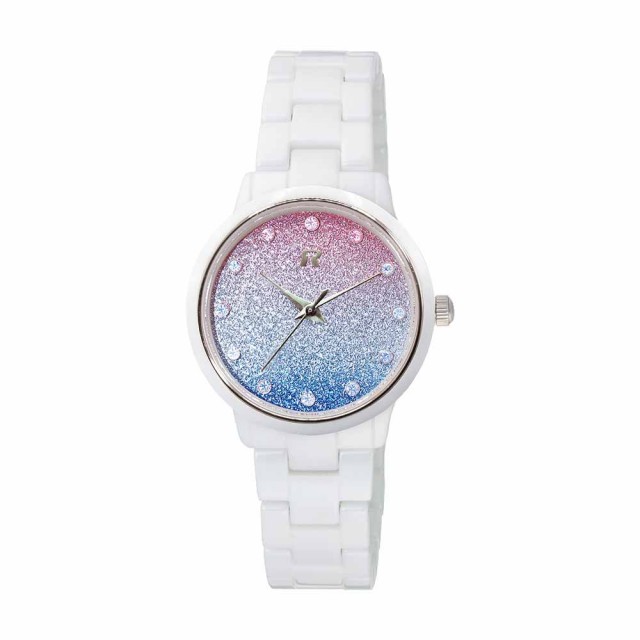 【RAINBOW TIME】晶鑽點綴三色漸層陶瓷腕錶-銀X白(RT0013-336RAB)