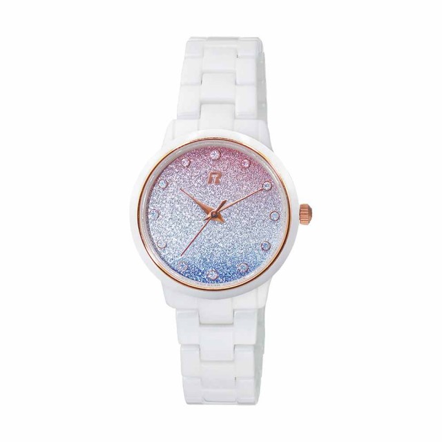 【RAINBOW TIME】晶鑽點綴三色漸層陶瓷腕錶-玫瑰金X白(RT0013R-336RAB)