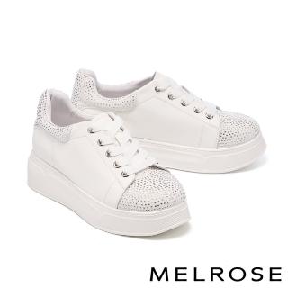 【MELROSE】美樂斯 率性時尚晶鑽拼接牛皮厚底休閒鞋(白)