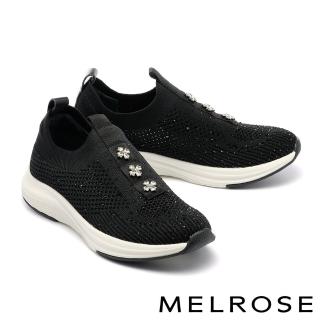 【MELROSE】美樂斯 氣質美學幸運草飾釦飛織布厚底休閒鞋(黑)