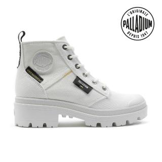 【Palladium】PALLABASE WASHED有機棉拉鍊帆布靴/休閒鞋-女鞋-白(99120-116)