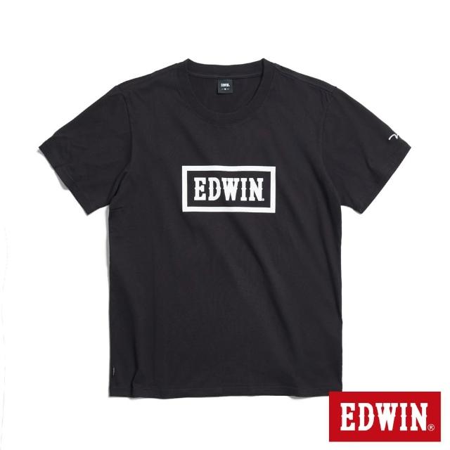 【EDWIN】男裝 方框 LOGO短袖T恤(黑色)