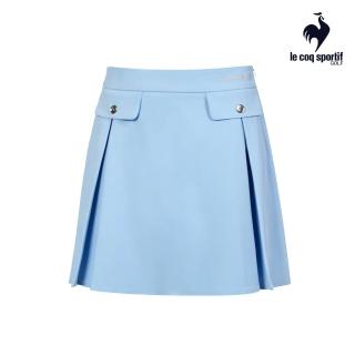 【LE COQ SPORTIF 公雞】高爾夫系列 女款淺藍色氣質風A字收摺防曬短裙含短褲內襯 QLT8T702