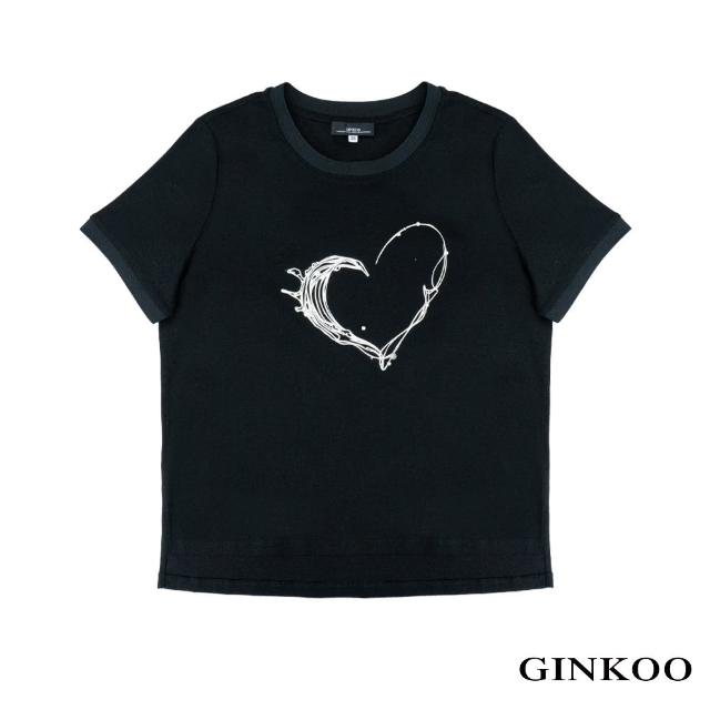 【GINKOO 俊克】心型圖案圓領短袖上衣