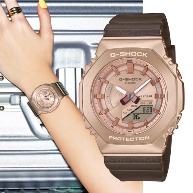 【CASIO 卡西歐】G-SHOCK 八角形錶殼 農家橡樹 優雅雙顯腕錶 -玫瑰金*咖(GM-S2100CB-5A)