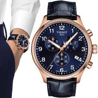 【TISSOT 天梭】韻馳系列 CHRONO XL 三眼計時手錶-45mm 母親節 禮物(T1166173604200)