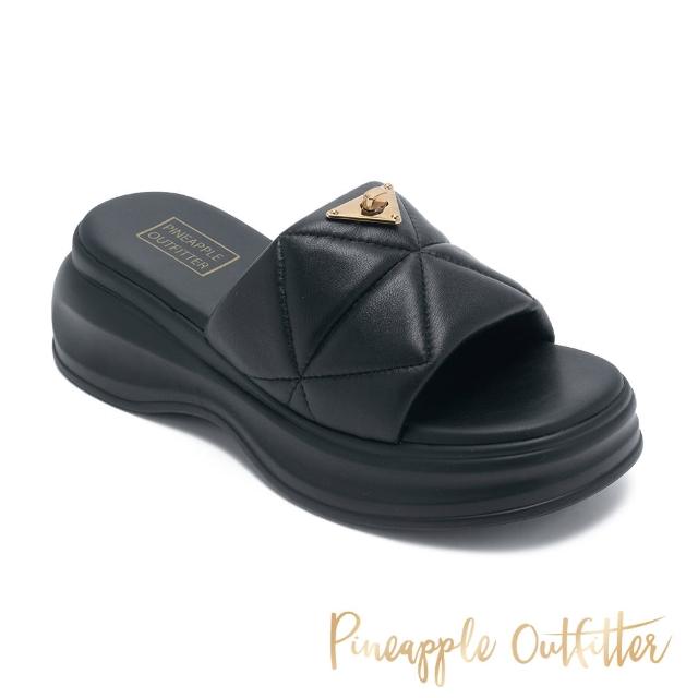 【Pineapple Outfitter】REX 三角金釦寬帶厚底拖鞋(黑色)