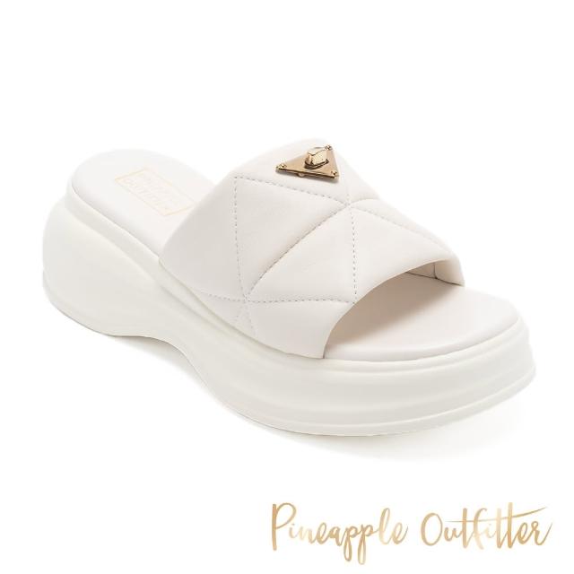 【Pineapple Outfitter】REX 三角金釦寬帶厚底拖鞋(白色)