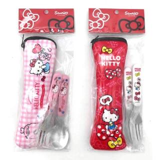 【SANRIO 三麗鷗】Hello Kitty兒童不鏽鋼兩件式餐具組(2件組-紅粉各1)