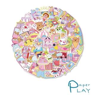 【Paper Play】創意多用途防水貼紙-可愛童趣夢幻卡通遊樂園 80枚入(防水貼紙 行李箱貼紙 手機貼紙)