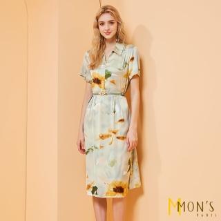 【MON’S】向日葵印花緞面洋裝