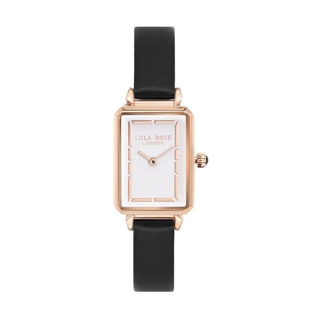 【LOLA ROSE】簡約白面 玫瑰金框 皮革錶帶 方形手錶 女錶 贈玫瑰金米蘭帶 情人節(LR2131)