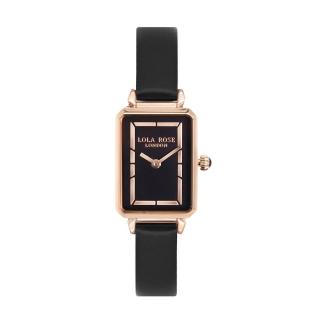 【LOLA ROSE】簡約黑面 玫瑰金框 皮革錶帶 方形手錶 女錶 贈玫瑰金米蘭帶(LR2133)