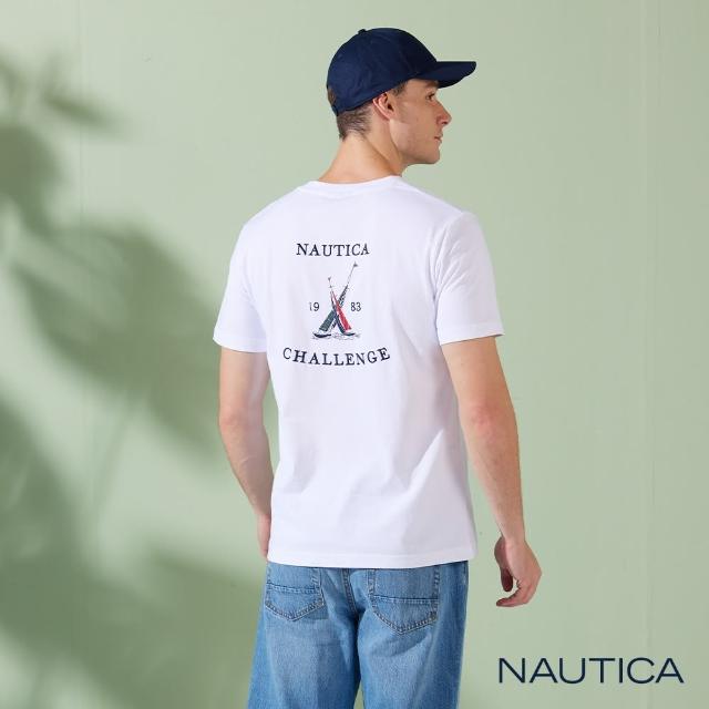 【NAUTICA】男裝 時尚LOGO帆船刺繡短袖T恤(白色)