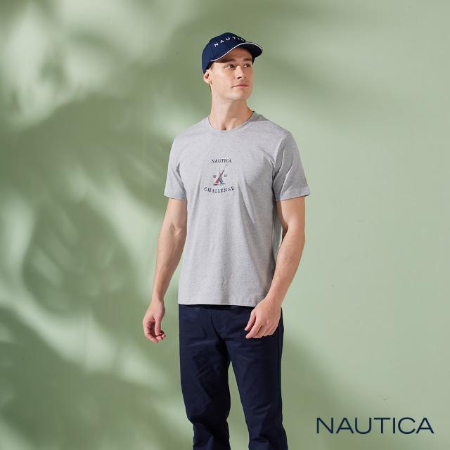 【NAUTICA】男裝 經典品牌LOGO帆船刺繡短袖T恤(灰色)
